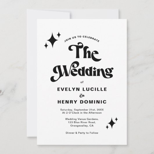 Moderne Retro-Script Schwarz-Weiß-Hochzeit Einladung (Vorderseite)