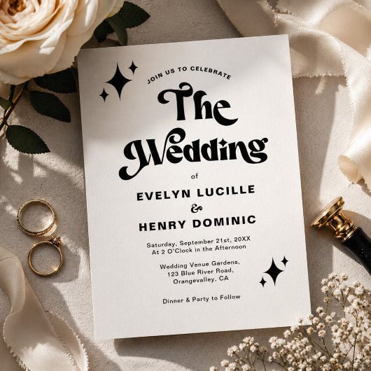 Moderne Retro-Script Schwarz-Weiß-Hochzeit Einladung