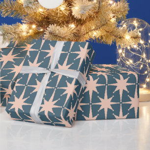 Moderne Retro-Stars aus dem Mittelalter Stahlblau  Geschenkpapier