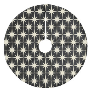 Moderne Retro-Sterne Muster schwarze Creme aus dem Fleece Weihnachtsbaumdecke