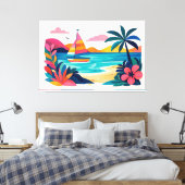 Moderne Retro-Strandszene 01 Leinwanddruck (Insitu (Schlafzimmer))