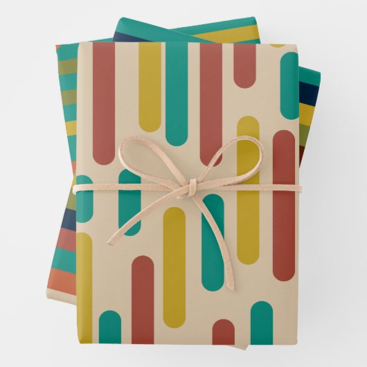 Moderne Retro-Streifen in mittleren Mod-Farben Geschenkpapier Set (Beispiel)