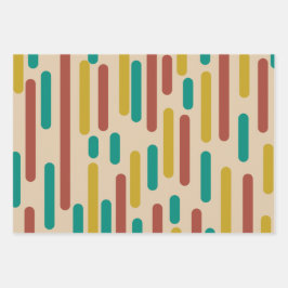 Moderne Retro-Streifen in mittleren Mod-Farben Geschenkpapier Set