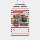 Moderne Retro Stripes Foto Weihnachten Geschenkanhänger (Vorderseite)