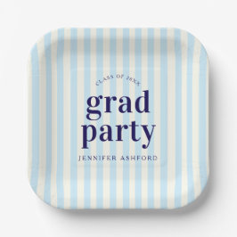 Moderne Retro Stripes Navy Blue Graduation Party Pappteller