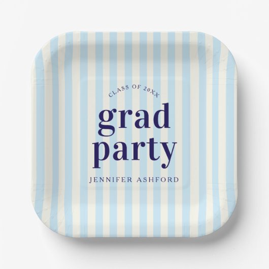 Moderne Retro Stripes Navy Blue Graduation Party Pappteller (Vorderseite)