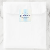 Moderne Retro Stripes Navy Blue Graduation Party Quadratischer Aufkleber (Tasche)