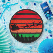 Moderne Retro-Sunset Red Green Santa Silhouette 9" Pappteller (Party)