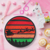 Moderne Retro-Sunset Red Green Santa Silhouette 9" Pappteller (Party)
