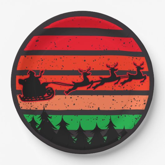 Moderne Retro-Sunset Red Green Santa Silhouette 9" Pappteller (Vorderseite)