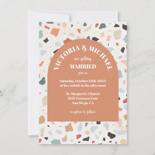 Moderne Retro Terrazzo Hochzeitstorch Einladung (Vorderseite)