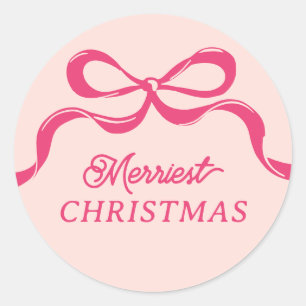 Moderne Retro-Trend-Weihnachtsbögen in Rosa zum Fe Runder Aufkleber