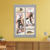 Moderne Retro Tribal Dancers_Black_Gray_Pink_Blue Leinwanddruck (Insitu (Wohnzimmer))