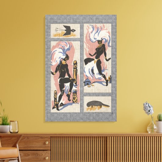 Moderne Retro Tribal Dancers_Black_Gray_Pink_Blue Leinwanddruck (Insitu (Wohnzimmer))