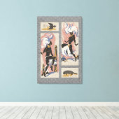 Moderne Retro Tribal Dancers_Black_Gray_Pink_Blue Leinwanddruck (Insitu (Holzboden))