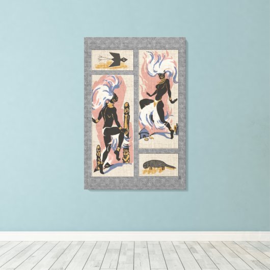 Moderne Retro Tribal Dancers_Black_Gray_Pink_Blue Leinwanddruck (Insitu (Holzboden))