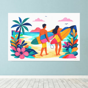 Moderne retro-tropische Surfwelle 01 Leinwanddruck