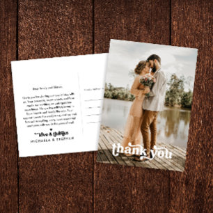 Moderne Retro-Typografie 2-Foto Hochzeits-Dankeska Postkarte