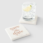 Moderne Retro-Typografie-Hochzeit rettet das Datum Steinuntersetzer (Seitenansicht)