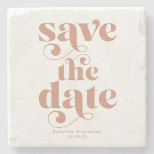 Moderne Retro-Typografie Hochzeit - Save the Date Steinuntersetzer