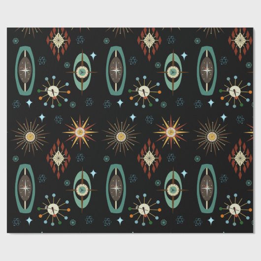 Moderne Retro-Uhren im MCM Mitte der 60er Jahre fu Geschenkpapier (Flach)