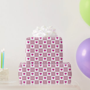 Moderne Retro Valentinstag Rosa Herzen XO Karos Geschenkpapier