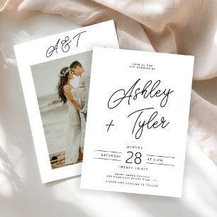 Moderne retro-verspielte Schriftfoto-Hochzeit Einladung