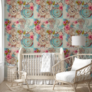 Moderne Retro Viktorianische Pastelle Steampunk Fl Tapete