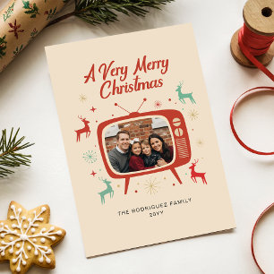 Moderne Retro-Vintage-Familienfoto-Weihnachten Feiertagskarte