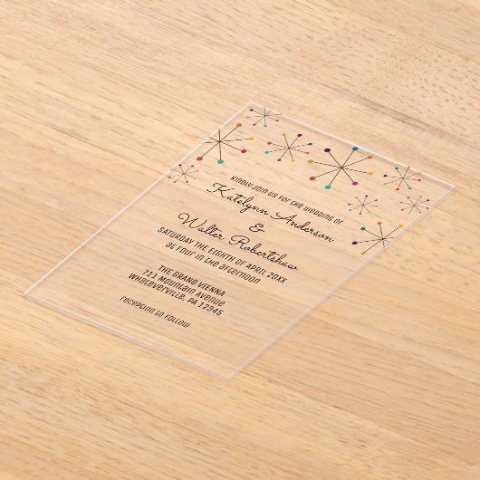 Moderne Retro-Vintage Hochzeit im Mittelalter Acryleinladungen (Ablage )