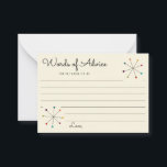 Moderne Retro-Vintage Hochzeit im Mittelalter Hinweiskarte<br><div class="desc">Verpassen Sie Hochzeiten und Brautpartys mit diesen ausgekleideten Ratenkarten eine besondere Touch und genießen Sie das unterhaltsame Retro-Ambiente mit modernem Design. Farbenfrohe atomare Sterne oder Schneeflockenformen zieren diese Ratgeber-Indexkarten. Die schwarzen Sternchen sind mit blauen, magentafarbenen, grünen, orangefarbenen und gelben Kreisen versehen. Die Rückseite ist eine koordinierende Retro aqua blau Farbe....</div>