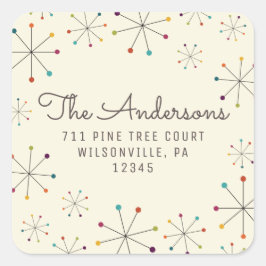 Moderne Retro-Vintage Rücksendeadresse des Mittelj Quadratischer Aufkleber