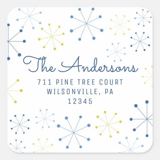 Moderne Retro-Vintage Rücksendeadresse des Mittelj Quadratischer Aufkleber (Vorderseite)