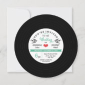 Moderne Retro Vinyl Record Black Aquamarin Wedding Einladung (Vorderseite)