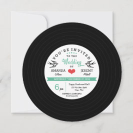 Moderne Retro Vinyl Record Black Aquamarin Wedding Einladung