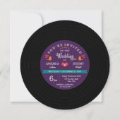 Moderne Retro Vinyl Record Lila & Aqua Wedding Einladung (Vorderseite)