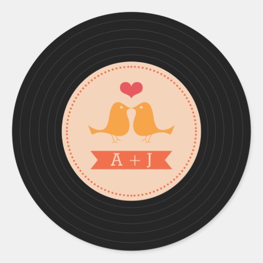 Moderne Retro Vinyl Record Love Birds Blush Runder Aufkleber (Vorderseite)