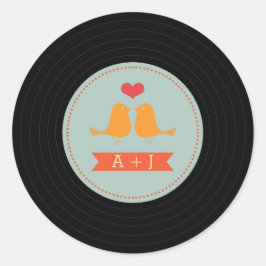 Moderne Retro Vinyl Record Love Birds Sky Blue Runder Aufkleber