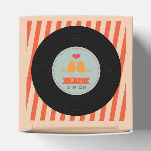 Moderne Retro Vinyl Record Orange Sky Blue Wedding Geschenkschachtel (Oben)