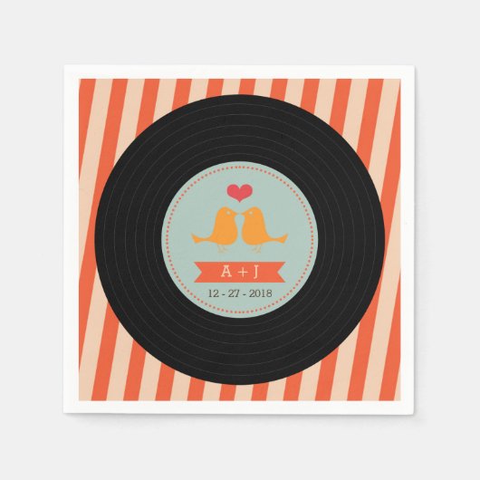 Moderne Retro Vinyl Record Orange Sky Blue Wedding Serviette (Vorderseite)