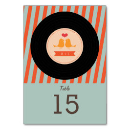 Moderne Retro Vinyl Record Orange Sky Blue Wedding Tischnummer
