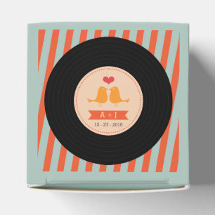 Moderne Retro Vinyl Record Sky Blue Orange Wedding Geschenkschachtel