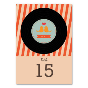 Moderne Retro Vinyl Record Sky Blue Orange Wedding Tischnummer