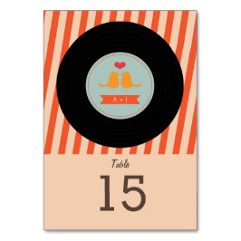Moderne Retro Vinyl Record Sky Blue Orange Wedding Tischnummer
