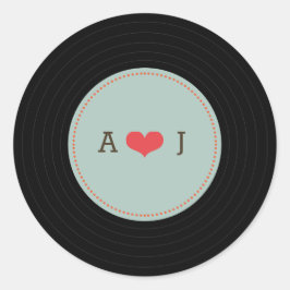 Moderne Retro Vinyl Record Wedding Blue Umschlag Runder Aufkleber