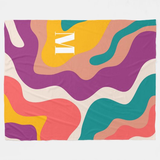 Moderne Retro Wave Monogram farbig Fleecedecke (Vorderseite (Horizontal))