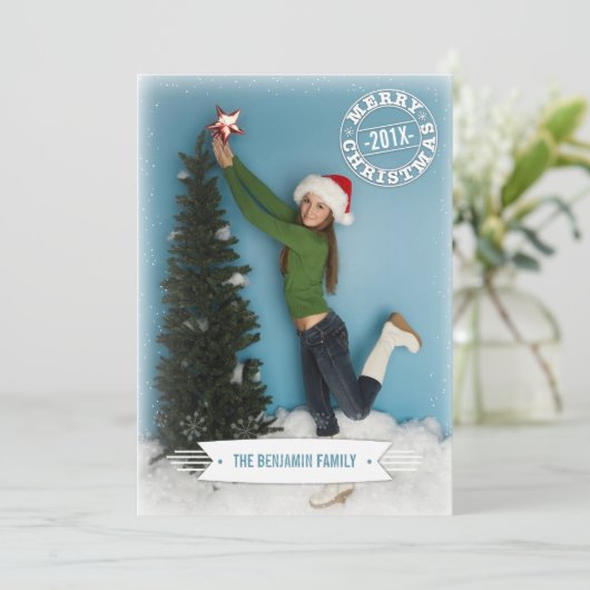 Moderne Retro Weihnachtskarte Feiertagskarte (Stehend Vorderseite)