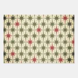 Moderne Retro-Weihnachtssterne des Mitteljahrhunde Geschenkpapier Set