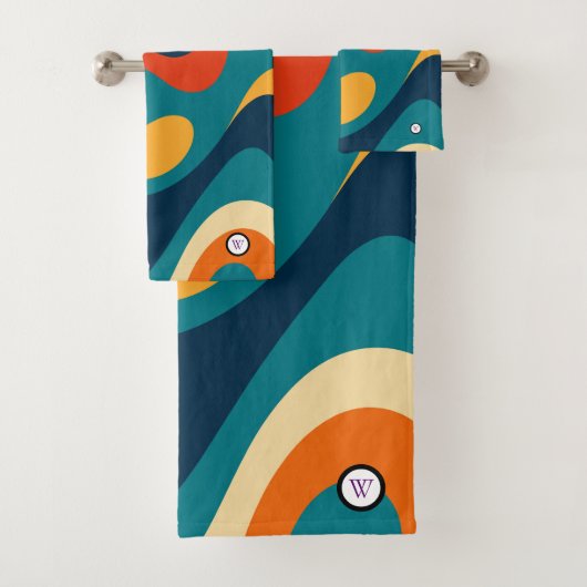Moderne Retro-Wellen-Abstraktes Muster Badhandtuch Set (Insitu)