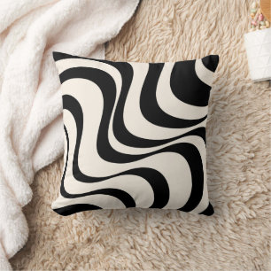 Moderne Retro-Wellen in Schwarz und Pastelltönen Kissen